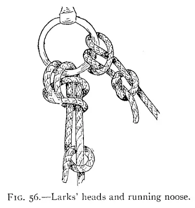 Illustration: FIG. 56.—Larks' heads and running noose.